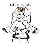 Wenskaart Zeeuws meisje in winterse klederdracht &ndash; zwart-wit &ndash; &ldquo;Dank je wel&rdquo;