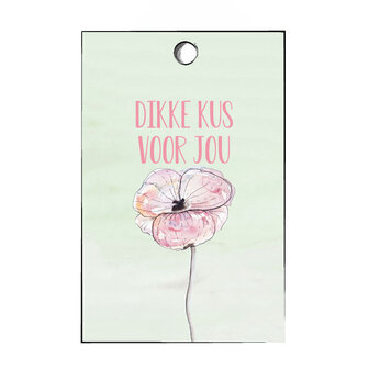 Cadeaulabel groen met roze bloem