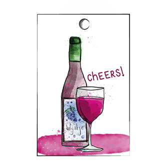 Cadeaulabel cheers wijnglas en fles