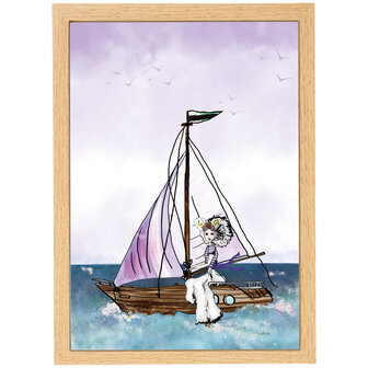 B2B A3 Poster Zeeuws Meisje op Zeilboot &ndash; Inclusief Lijst &ndash; Glanzend 250 g/m&sup2;