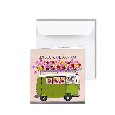 Bestseller wenskaart bloemenbus meisje | 14x14 cm cadeaukaart