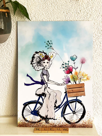 A4 poster Zeeuws meisje op de fiets