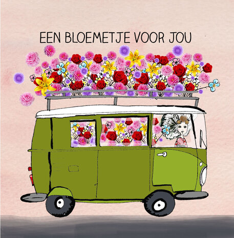 Bestseller wenskaart bloemenbus meisje | 14x14 cm cadeaukaart