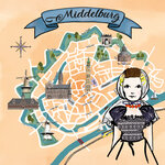 Ansichtkaart Zeeland – Middelburg plattegrond Tekst:  Middelburg Zeeuws meisje bij de plattegrond van Middelburg  B2B