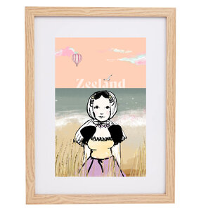 A4 Poster Zeeland met Zeeuws Meisje – Handgetekend in lijst